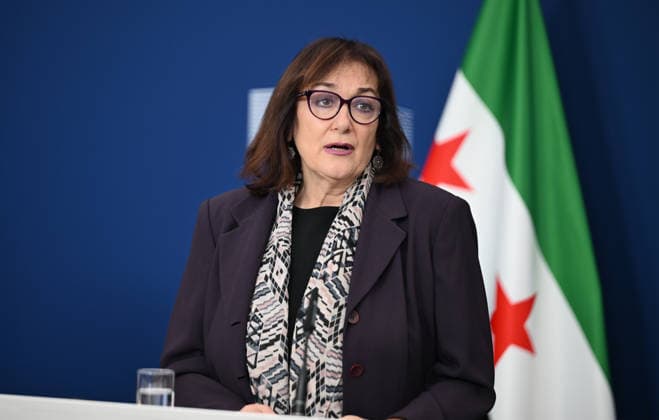 Dubravka Suica - Asad Hassan Sheybani meeting in Brussels BRUSSELS, BELGIUM - MAY 11: European Commission member responsible for the Mediterranean Dubravka Suica and Syrian Foreign Minister Asad Hassan Sheybani hold a joint press conference within the Syria Partnership Coordination Forum held in Brussels, Belgium on May 11, 2026. Dursun Aydemir Anadolu Brussels Belgium. Editorial use only. Please get in touch for any other usage.  Copyright: x2026xAnadoluxDursunxAydemirx