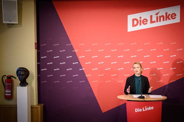 Berlin, Press conference Die Linke with Ines Schwerdtner Press conference of the party Die Linke with Ines Schwerdtner Co-Chairwoman Die Linke on current political issues on 11 05 2026 at Karl Liebknecht Haus in Berlin Berlin Karl Liebknecht Haus Berlin Germany
