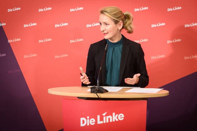 Berlin, Press conference Die Linke with Ines Schwerdtner Press conference of the party Die Linke with Ines Schwerdtner Co-Chairwoman Die Linke on current political issues on 11 05 2026 at Karl Liebknecht Haus in Berlin Berlin Karl Liebknecht Haus Berlin Germany