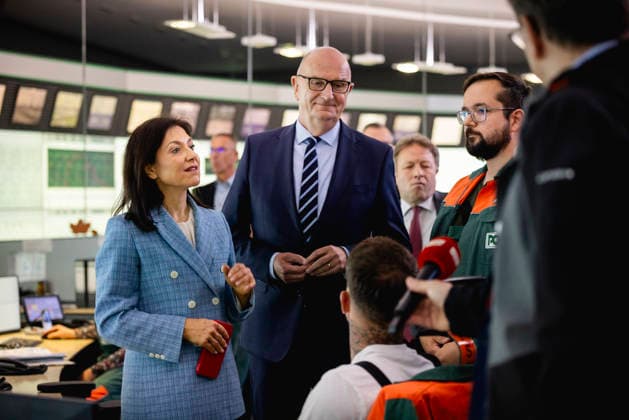 Federal Economics Minister Katherina Reiche CDU visits the PCK in Schwedt on Monday together with Brandenburgs State Premier Dietmar Woidke SPD, 11 05 2026 Photographed on behalf of the BMWE Schwedt Germany Copyright: xJulianexSonntag BMWEx