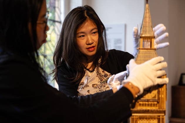 London Craft Week: Bamboo Replica of Big Ben at Royal Society of Sculptors, London, UK 11 May 2026 Bamboo replica of Big Ben on display at the Royal Society of Sculptors, London, UK, on 11 May 2026, during London Craft Week. The 74cm tower is the work of young Hong Kong contemporary artist InkgÅ Lam, crafted using a century-old bamboo technique originally developed for making traditional steamers, and is presented as part of the Crafts on Peel exhibition showcasing master artisans and rising makers from across Greater China., Credit:Pete Speller Avalon  Copyright: xPetexSpellerx xAvalonx 1098119288