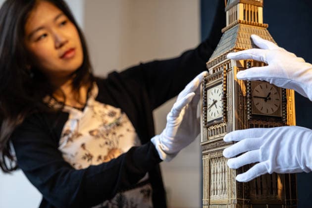 London Craft Week: Bamboo Replica of Big Ben at Royal Society of Sculptors, London, UK 11 May 2026 Bamboo replica of Big Ben on display at the Royal Society of Sculptors, London, UK, on 11 May 2026, during London Craft Week. The 74cm tower is the work of young Hong Kong contemporary artist InkgÅ Lam, crafted using a century-old bamboo technique originally developed for making traditional steamers, and is presented as part of the Crafts on Peel exhibition showcasing master artisans and rising makers from across Greater China., Credit:Pete Speller Avalon  Copyright: xPetexSpellerx xAvalonx 1098119301