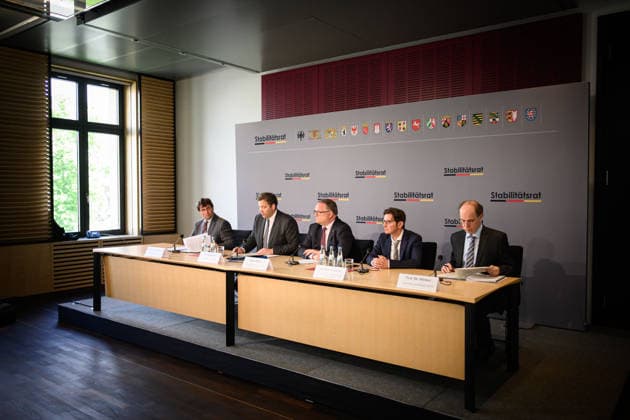 Berlin, Press conference on the 35th meeting of the Stability Council with Lars Klingbeil Press conference on the 35th meeting of the Stability Council with Finance Minister Lars Klingbeil SPD , Thiess Büttner Chairman of the