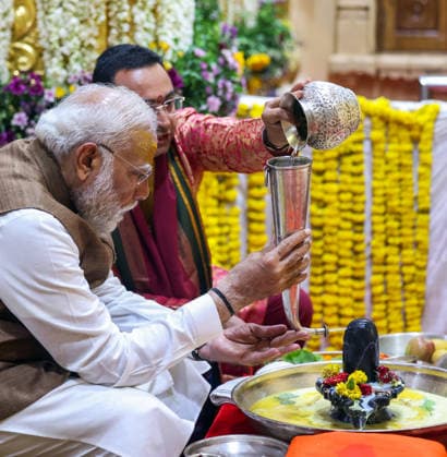 PM Modi performs rituals on the occasion of Somnath Amrut Mahotsav Gir Somnath, May 11 (ANI): Prime Minister Narendra Modi performs rituals on the occasion of Somnath Amrut Mahotsav, celebrating 75 years of the inauguration of the restored Somnath temple, in Gir Somnath on Monday. (DPR PMO ANI Photo) Gir Somnath Gujarat India Copyright: xANIx ANI_20260511188