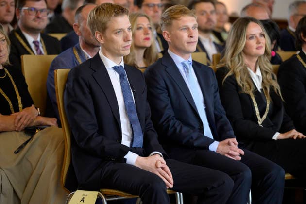 From left Mayor Dominik Krause and his friend Sebastian Müller, next to them Mona Fuchs Greens Festive opening session of the City Council of the City of Munich term of office 2026 to 2032 in the ballroom of the old City Hall, Munich 11 05 2026