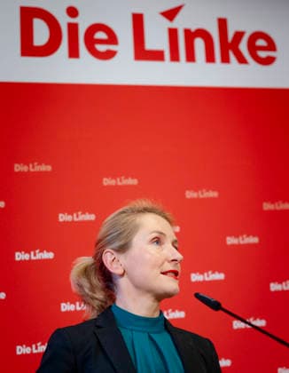 Ines Schwerdtner, Chairwoman of the Left Party, at a press conference in Berlin, 11 05 2026 Berlin Germany Copyright: xYonaxElsnerx