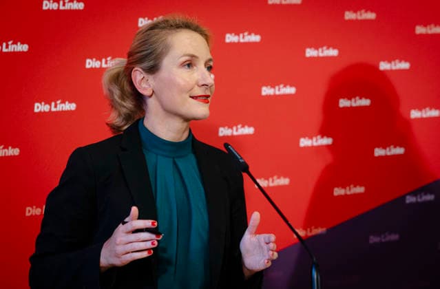 Ines Schwerdtner, Chairwoman of the Left Party, at a press conference in Berlin, 11 05 2026 Berlin Germany Copyright: xYonaxElsnerx