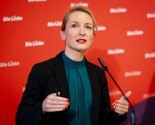Ines Schwerdtner, Chairwoman of the Left Party, at a press conference in Berlin, 11 05 2026 Berlin Germany Copyright: xYonaxElsnerx