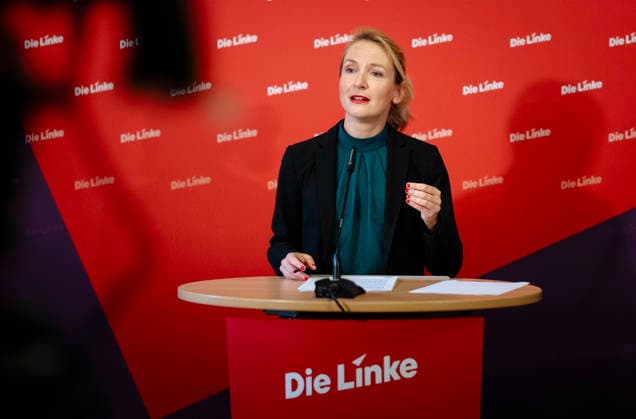 Ines Schwerdtner, Chairwoman of the Left Party, at a press conference in Berlin, 11 05 2026 Berlin Germany Copyright: xYonaxElsnerx