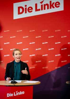 Ines Schwerdtner, Chairwoman of the Left Party, at a press conference in Berlin, 11 05 2026 Berlin Germany Copyright: xYonaxElsnerx