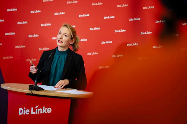 Ines Schwerdtner, Chairwoman of the Left Party, at a press conference in Berlin, 11 05 2026 Berlin Germany Copyright: xYonaxElsnerx
