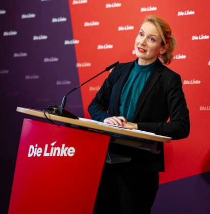 Ines Schwerdtner, Chairwoman of the Left Party, at a press conference in Berlin, 11 05 2026 Berlin Germany Copyright: xYonaxElsnerx