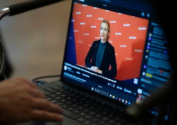 Ines Schwerdtner, Chairwoman of the Left Party, at a press conference in Berlin, 11 05 2026 Berlin Germany Copyright: xYonaxElsnerx