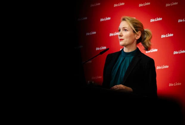 Ines Schwerdtner, Chairwoman of the Left Party, at a press conference in Berlin, 11 05 2026 Berlin Germany Copyright: xYonaxElsnerx