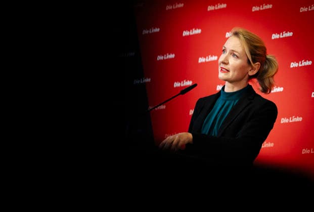 Ines Schwerdtner, Chairwoman of the Left Party, at a press conference in Berlin, 11 05 2026 Berlin Germany Copyright: xYonaxElsnerx