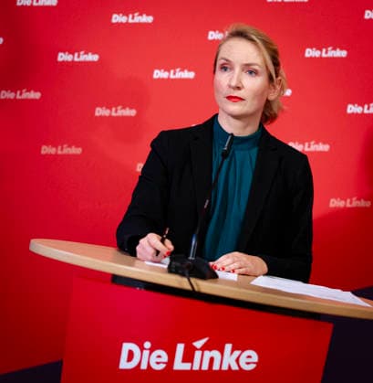 Ines Schwerdtner, Chairwoman of the Left Party, at a press conference in Berlin, 11 05 2026 Berlin Germany Copyright: xYonaxElsnerx