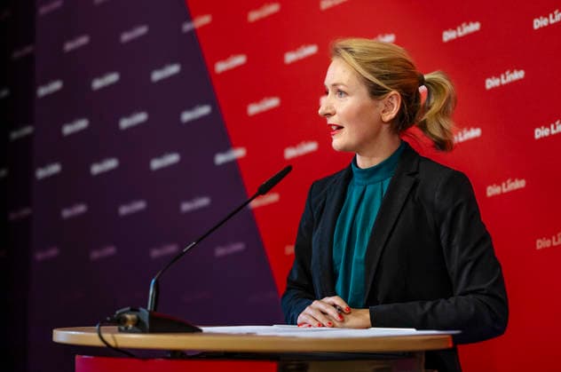 Ines Schwerdtner, Chairwoman of the Left Party, at a press conference in Berlin, 11 05 2026 Berlin Germany Copyright: xYonaxElsnerx