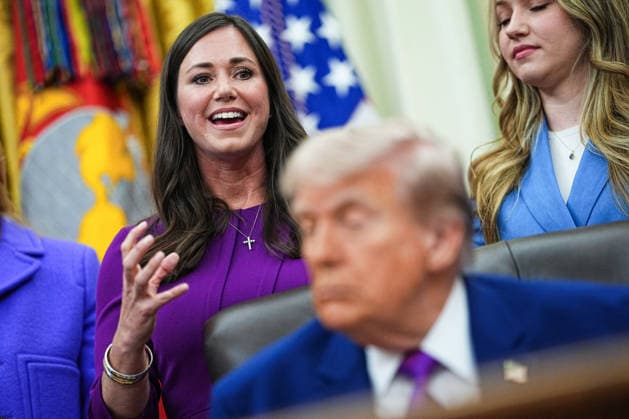 DC: President Trump participates in a Maternal Healthcare Event Senator Katie Britt speaks during an event hosted by President Donald Trump promoting maternal healthcare in the Oval Office of the White House in Washington D.C., on Monday, May 11, 2026. President Trump is meeting with healthcare workers as his administration launches Moms.gov to highlight resources for unexpected pregnancies. (Photo by Aaron Schwartz Pool ABACAPRESS.COM) Washington District of Columbia United States  Copyright: xPool ABACAx