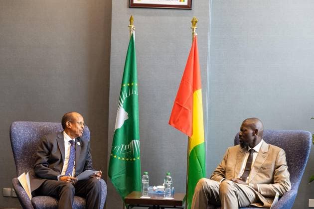 African leaders meet during Africa Forward Summit in Nairobi NAIROBI, KENYA - MAY 11: (----EDITORIAL USE ONLY - MANDATORY CREDIT - ’AFRICAN UNION HANDOUT - NO MARKETING NO ADVERTISING CAMPAIGNS - DISTRIBUTED AS A SERVICE TO CLIENTS-—) African Union Commission Chairperson Mahmoud Ali Youssouf (L) meets Guinean President Mamady Doumbouya (R) during the Africa Forward Summit in Nairobi, Kenya, on May 11, 2026. African Union Handout Anadolu Nairobi Kenya. Editorial use only. Please get in touch for any other usage.  Copyright: x2026xAnadoluxAfricanxUnionx xHandoutx