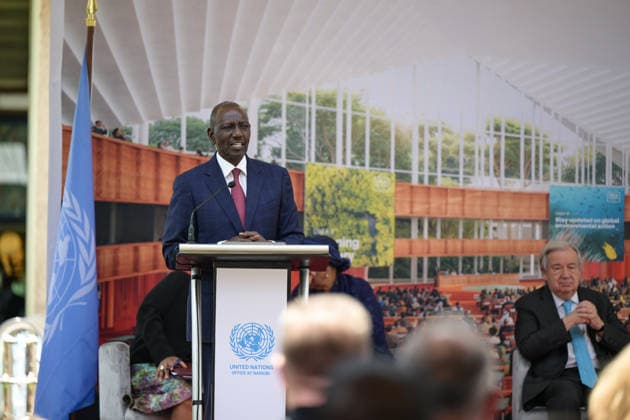 (260511) -- NAIROBI, May 11, 2026 -- Kenyan President William Ruto gives a speech during a groundbreaking ceremony for the expansion of the UN headquarters in Nairobi, Kenya, May 11, 2026. United Nations Secretary-General Antonio Guterres and Kenyan President William Ruto on Monday launched a 340-million-U.S.-dollar expansion project at the United Nations Office at Nairobi (UNON). Once completed by 2029, the expansion project will position Nairobi as the third-largest UN global hub after New York and Geneva, with Vienna retaining the fourth position. ) KENYA-NAIROBI-UN-EXPANSION PROJECT-LAUNCH YangxGuang 
