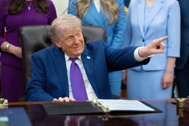 President Donald Trump gives remarks during an event promoting maternal healthcare in the Oval Office of the White House in Washington, DC on Monday, May 11, 2026. President Trump is meeting with healthcare workers as his administration launches Moms.gov to highlight resources for unexpected pregnancies.  WAX20260511205 AaronxSchwartz