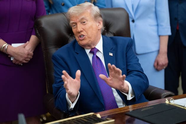 President Donald Trump gives remarks during an event promoting maternal healthcare in the Oval Office of the White House in Washington, DC. on Monday, May 11, 2026. President Trump is meeting with healthcare workers as his administration launches Moms.gov to highlight resources for unexpected pregnancies.  WAX20260511213 AaronxSchwartz