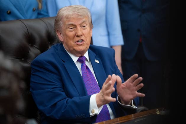President Donald Trump gives remarks during an event promoting maternal healthcare in the Oval Office of the White House in Washington, DC. on Monday, May 11, 2026. President Trump is meeting with healthcare workers as his administration launches Moms.gov to highlight resources for unexpected pregnancies.  WAX20260511215 AaronxSchwartz