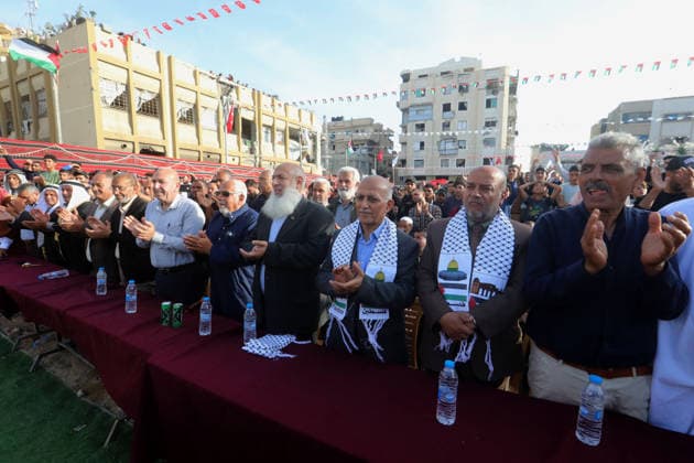 Mass wedding held for Palestinian couples in Gaza City Palestinians take part in a mass wedding ceremony for Palestinian brides and grooms organized by the Turkish Humanitarian Relief Foundation (IHH) in Gaza City on May 11, 2026. The mass wedding was held as part of a humanitarian initiative aimed at supporting 50 grooms who are sons of Palestinians killed during the war, amid difficult humanitarian and economic conditions in the Gaza Strip. Photo by Bilal Osama apaimages Gaza city Gaza Strip Palestinian Territory 110526_Gaza_BO_02(18) Copyright: xapaimagesxBilalxOsamax xapaimagesx