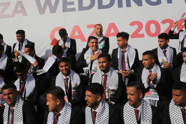 Mass wedding held for Palestinian couples in Gaza City Palestinians take part in a mass wedding ceremony for Palestinian brides and grooms organized by the Turkish Humanitarian Relief Foundation (IHH) in Gaza City on May 11, 2026. The mass wedding was held as part of a humanitarian initiative aimed at supporting 50 grooms who are sons of Palestinians killed during the war, amid difficult humanitarian and economic conditions in the Gaza Strip. Photo by Bilal Osama apaimages Gaza city Gaza Strip Palestinian Territory 110526_Gaza_BO_02(40) Copyright: xapaimagesxBilalxOsamax xapaimagesx