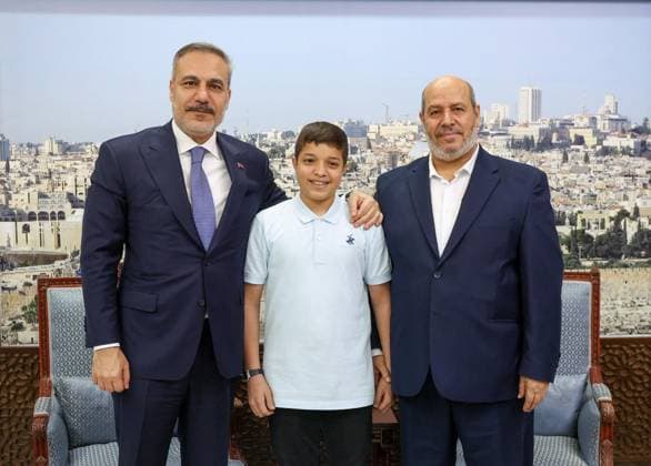 Turkish Foreign Minister Hakan Fidan in Qatar DOHA, QATAR - MAY 11: (----EDITORIAL USE ONLY - MANDATORY CREDIT - TURKISH MINISTRY OF FOREIGN AFFAIRS HANDOUT - NO MARKETING NO ADVERTISING CAMPAIGNS - DISTRIBUTED AS A SERVICE TO CLIENTS----) Turkish Foreign Minister Hakan Fidan (L) visits Hamas Political Bureau member Khalil al-Hayya (R), who lost his son in an Israeli attack, in Doha, Qatar, on May 11, 2026. Turkish Foreign Ministry Handout Anadolu Doha Qatar. Editorial use only. Please get in touch for any other usage.  Copyright: x2026xAnadoluxTurkishxForeignxMinistryx xHandoutx