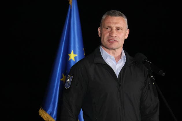 RECORD DATE NOT STATED Kyiv Mayor Vitalii Klitschko attends the ceremonial illumination of the Motherland Monument in the colors of the European Union flag to celebrate Europe Day, Kyiv, Ukraine, on May 9, 2026 (Photo by Pavlo Bahmut Ukrinform) Motherland Monument illuminated in EU colors on Europe Day  Copyright: xPavloxBahmutx