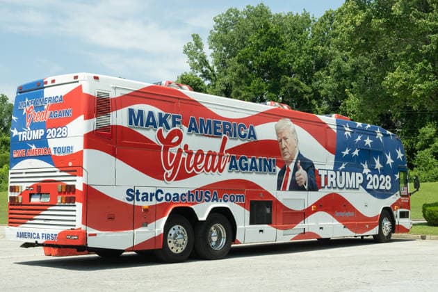 May 11, 2026, Atlanta, Georgia, USA: The Ã¢â‚¬ËœMake America Great Again - Trump 2028Ã¢â‚¬â ¢ tour bus mysteriously being prepared for an upcoming Donald Trump campaign stop. The tour bus was spotted at a facility in Atlanta, Georgia. Atlanta USA  - ZUMAo124 20260511_znp_o124_003 Copyright: xChristopherxOquendox