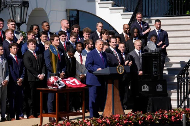 Donald Trump hosts Indiana University Football Champions - Washington US President Donald Trump welcomes the 2026 College National Football Champions, Indiana University to the White House during a ceremony on the south lawn on May 11, 2026 in Washington, DC. Photo by Yuri Gripas ABACAPRESS.COM Washington DC United States  Copyright: xPool ABACAx