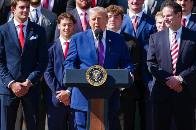 DC: President Trump hosts 2026 National Football Champions Indiana University President Donald Trump speaks during an event hosting the 2026 National Football Champions Indiana University on the South Lawn of The White House in Washington D.C., on Monday, May 11, 2026. (Photo by Aaron Schwartz Pool ABACAPRESS.COM) Washington District of Columbia United States  Copyright: xPool ABACAx