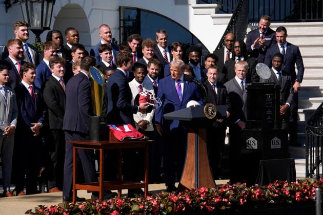 Donald Trump hosts Indiana University Football Champions - Washington US President Donald Trump welcomes the 2026 College National Football Champions, Indiana University to the White House during a ceremony on the south lawn on May 11, 2026 in Washington, DC. Photo by Yuri Gripas ABACAPRESS.COM Washington DC United States  Copyright: xPool ABACAx