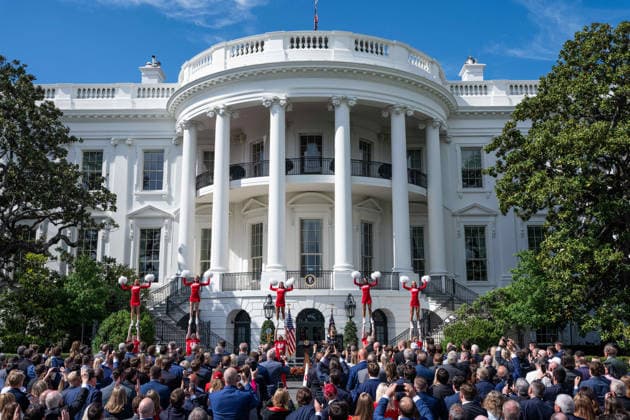 DC: President Trump hosts 2026 National Football Champions Indiana University Indiana University cheerleaders perform during an event hosting the 2026 National Football Champions Indiana University on the South Lawn of The White House in Washington D.C., on Monday, May 11, 2026. Washington District of Columbia United States  Copyright: xPool ABACAx