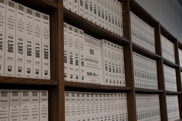 May 11, 2026, New York, New York, USA: The Donald J. Trump and Jeffrey Epstein Memorial Reading Room holds 3,437 volumes of the released and partially redacted Epstein files and visitors may access the Tribeca, Manhattan installation by appointment. Organizers state that the intention of The Reading Room is to keep public attention on the crimes of Epstein and the Epstein class, challenge the Trump administrationÃ¢â‚¬â ¢s attempts to bury them, and to support survivors as they seek justice. Resources for sexual assault survivors are available on site as are a timeline of Epstein and President Trump s relationship, information about contacting the Department of Justice, a place to share reflections and a candlelight tribute. New York USA - ZUMAr174 20260511_znp_r174_001 Copyright: xGinaxMxRandazzox