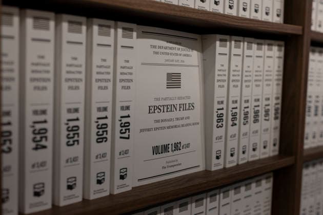 May 11, 2026, New York, New York, USA: The Donald J. Trump and Jeffrey Epstein Memorial Reading Room holds 3,437 volumes of the released and partially redacted Epstein files and visitors may access the Tribeca, Manhattan installation by appointment. Organizers state that the intention of The Reading Room is to keep public attention on the crimes of Epstein and the Epstein class, challenge the Trump administrationÃ¢â‚¬â ¢s attempts to bury them, and to support survivors as they seek justice. Resources for sexual assault survivors are available on site as are a timeline of Epstein and President Trump s relationship, information about contacting the Department of Justice, a place to share reflections and a candlelight tribute. New York USA - ZUMAr174 20260511_znp_r174_003 Copyright: xGinaxMxRandazzox