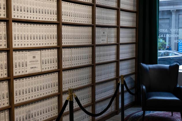 May 11, 2026, New York, New York, USA: The Donald J. Trump and Jeffrey Epstein Memorial Reading Room holds 3,437 volumes of the released and partially redacted Epstein files and visitors may access the Tribeca, Manhattan installation by appointment. Organizers state that the intention of The Reading Room is to keep public attention on the crimes of Epstein and the Epstein class, challenge the Trump administrationÃ¢â‚¬â ¢s attempts to bury them, and to support survivors as they seek justice. Resources for sexual assault survivors are available on site as are a timeline of Epstein and President Trump s relationship, information about contacting the Department of Justice, a place to share reflections and a candlelight tribute. New York USA - ZUMAr174 20260511_znp_r174_007 Copyright: xGinaxMxRandazzox