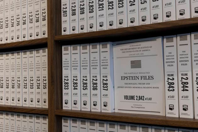 May 11, 2026, New York, New York, USA: The Donald J. Trump and Jeffrey Epstein Memorial Reading Room holds 3,437 volumes of the released and partially redacted Epstein files and visitors may access the Tribeca, Manhattan installation by appointment. Organizers state that the intention of The Reading Room is to keep public attention on the crimes of Epstein and the Epstein class, challenge the Trump administrationÃ¢â‚¬â ¢s attempts to bury them, and to support survivors as they seek justice. Resources for sexual assault survivors are available on site as are a timeline of Epstein and President Trump s relationship, information about contacting the Department of Justice, a place to share reflections and a candlelight tribute. New York USA - ZUMAr174 20260511_znp_r174_010 Copyright: xGinaxMxRandazzox