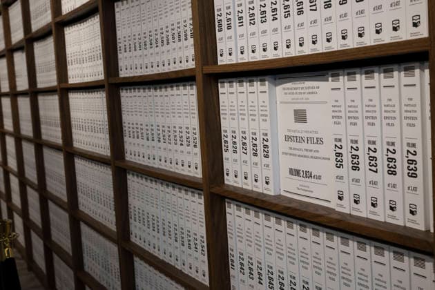 May 11, 2026, New York, New York, USA: The Donald J. Trump and Jeffrey Epstein Memorial Reading Room holds 3,437 volumes of the released and partially redacted Epstein files and visitors may access the Tribeca, Manhattan installation by appointment. Organizers state that the intention of The Reading Room is to keep public attention on the crimes of Epstein and the Epstein class, challenge the Trump administrationÃ¢â‚¬â ¢s attempts to bury them, and to support survivors as they seek justice. Resources for sexual assault survivors are available on site as are a timeline of Epstein and President Trump s relationship, information about contacting the Department of Justice, a place to share reflections and a candlelight tribute. New York USA - ZUMAr174 20260511_znp_r174_011 Copyright: xGinaxMxRandazzox