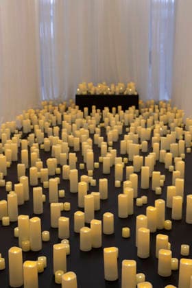 May 11, 2026, New York, New York, USA: A candlelight tribute to survivors is seen at The Donald J. Trump and Jeffrey Epstein Memorial Reading Room, which holds 3,437 volumes of the released and partially redacted Epstein files. Visitors may access the Tribeca, Manhattan installation by appointment. Organizers state that the intention of The Reading Room is to keep public attention on the crimes of Epstein and the Epstein class, challenge the Trump administrationÃ¢â‚¬â ¢s attempts to bury them, and to support survivors as they seek justice. Resources for sexual assault survivors are available on site as are a timeline of Epstein and President Trump s relationship, information about contacting the Department of Justice, and a place to share r - ZUMAr174 20260511_znp_r174_015 Copyright: xGinaxMxRandazzox