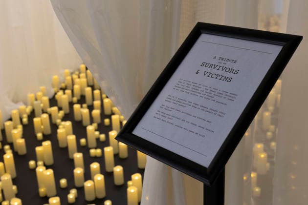 May 11, 2026, New York, New York, USA: A candlelight tribute to survivors is seen at The Donald J. Trump and Jeffrey Epstein Memorial Reading Room, which holds 3,437 volumes of the released and partially redacted Epstein files. Visitors may access the Tribeca, Manhattan installation by appointment. Organizers state that the intention of The Reading Room is to keep public attention on the crimes of Epstein and the Epstein class, challenge the Trump administrationÃ¢â‚¬â ¢s attempts to bury them, and to support survivors as they seek justice. Resources for sexual assault survivors are available on site as are a timeline of Epstein and President Trump s relationship, information about contacting the Department of Justice, and a place to share r - ZUMAr174 20260511_znp_r174_016 Copyright: xGinaxMxRandazzox
