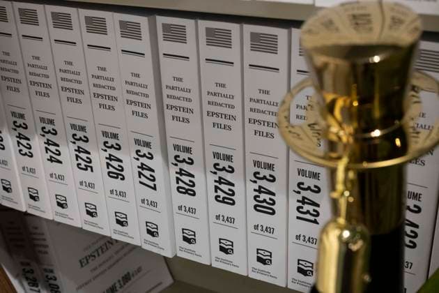 May 11, 2026, New York, New York, USA: The Donald J. Trump and Jeffrey Epstein Memorial Reading Room holds 3,437 volumes of the released and partially redacted Epstein files and visitors may access the Tribeca, Manhattan installation by appointment. Organizers state that the intention of The Reading Room is to keep public attention on the crimes of Epstein and the Epstein class, challenge the Trump administrationÃ¢â‚¬â ¢s attempts to bury them, and to support survivors as they seek justice. Resources for sexual assault survivors are available on site as are a timeline of Epstein and President Trump s relationship, information about contacting the Department of Justice, a place to share reflections and a candlelight tribute. New York USA - ZUMAr174 20260511_znp_r174_035 Copyright: xGinaxMxRandazzox