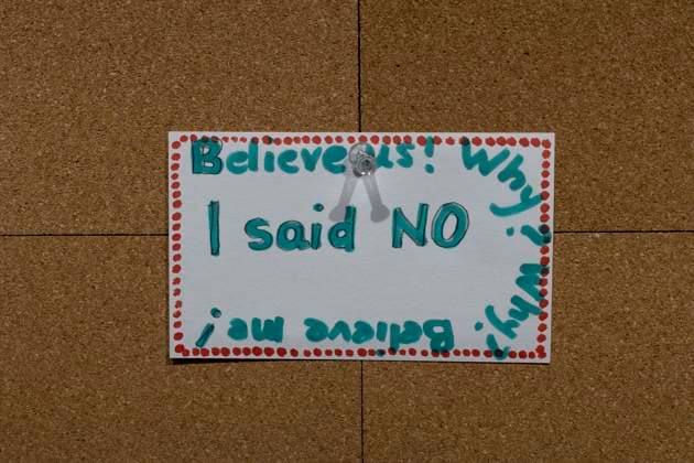 May 11, 2026, New York, New York, USA: A bulletin board where visitors may share reflections holds a card that reads Believe us! I said NO Why? Why? Believe me! at The Donald J. Trump and Jeffrey Epstein Memorial Reading Room, which holds 3,437 volumes of the released and partially redacted Epstein files. Visitors may access the Tribeca, Manhattan installation by appointment. Organizers state that the intention of The Reading Room is to keep public attention on the crimes of Epstein and the Epstein class, challenge the Trump administrationÃ¢â‚¬â ¢s attempts to bury them, and to support survivors as they seek justice. Resources for sexual assault survivors are available on site as are a timeline of Epstein and President Trump s relationshi - ZUMAr174 20260511_znp_r174_038 Copyright: xGinaxMxRandazzox