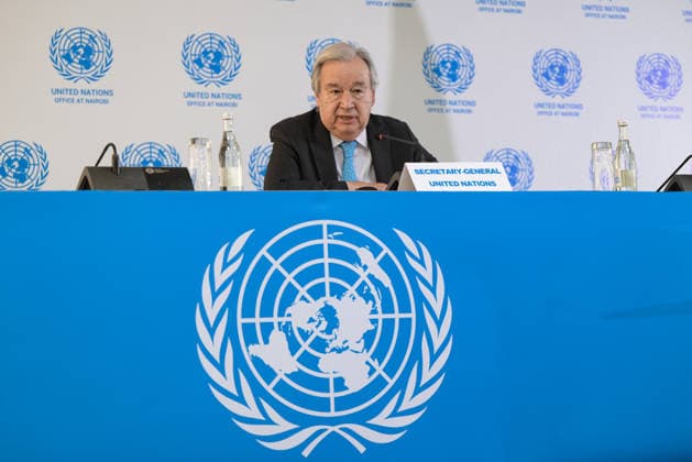 (260512) -- BEIJING, May 12, 2026 -- United Nations Secretary-General Antonio Guterres speaks during a press conference at the United Nations Office at Nairobi (UNON) in Nairobi, Kenya, May 11, 2026. Guterres and Kenyan President William Ruto on Monday launched a 340-million-U.S.-dollar expansion project at the UNON. ) XINHUA PHOTOS OF THE DAY YangxGuang 