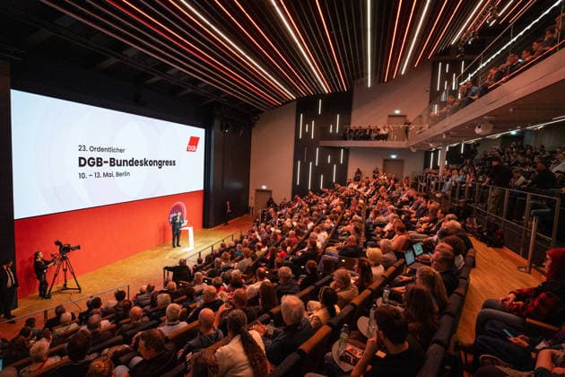 Federal Minister of Finance Lars Klingbeil addresses the Federal Congress DGB Federal Congress 2026 in Berlin German Trade Union Confederation, Berlin Berlin Germany Hotel Estrel