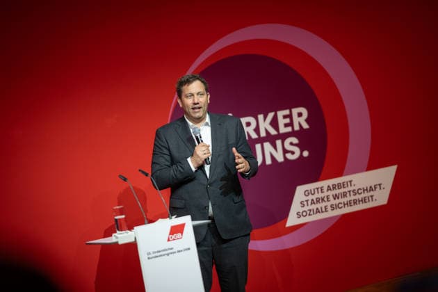 Federal Minister of Finance Lars Klingbeil addresses the Federal Congress DGB Federal Congress 2026 in Berlin German Trade Union Confederation, Berlin Berlin Germany Hotel Estrel