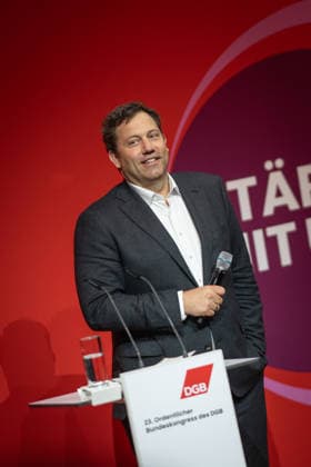 Federal Minister of Finance Lars Klingbeil addresses the Federal Congress DGB Federal Congress 2026 in Berlin German Trade Union Confederation, Berlin Berlin Germany Hotel Estrel