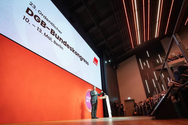 Federal Minister of Finance Lars Klingbeil addresses the Federal Congress DGB Federal Congress 2026 in Berlin German Trade Union Confederation, Berlin Berlin Germany Hotel Estrel